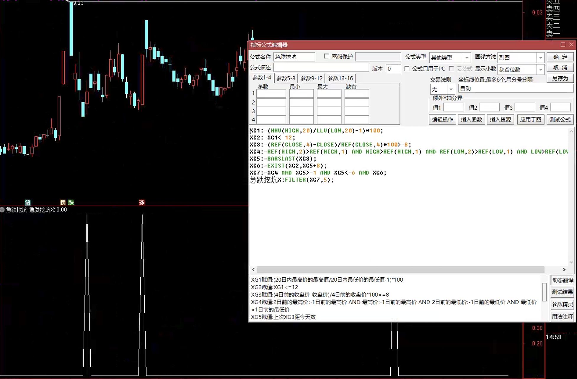 通达信急跌挖坑选股指标公式指标效果图
