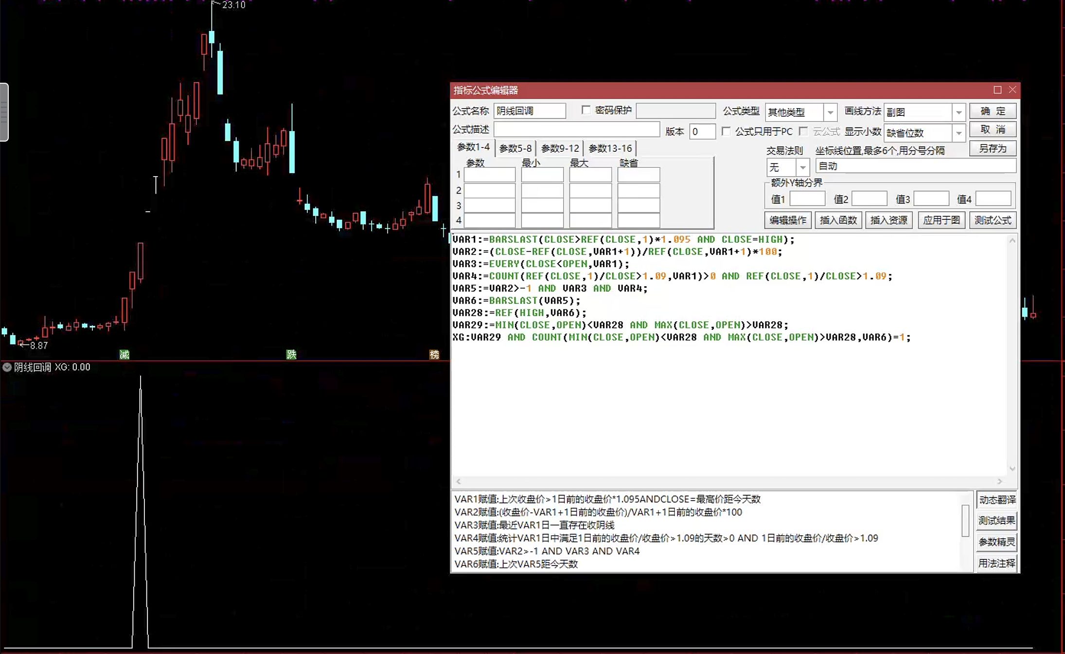 通达信阴线回调突破选股指标公式指标效果图