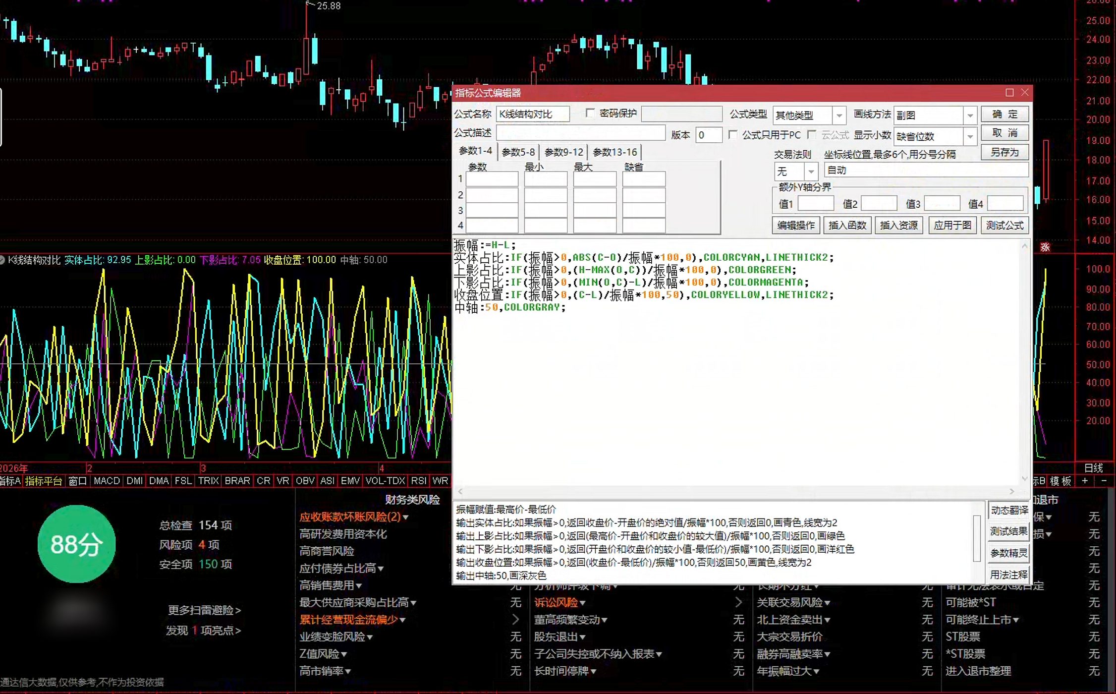 通达信K线结构占比指标公式指标效果图