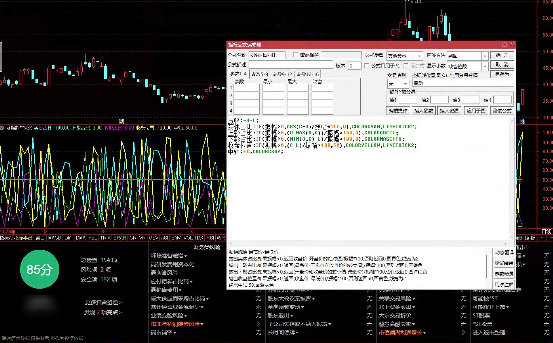 通达信K线结构占比指标公式指标效果图