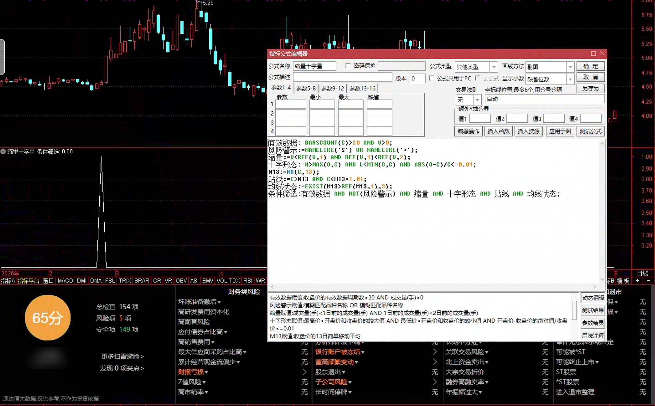 通达信缩量十字星选股指标公式指标效果图