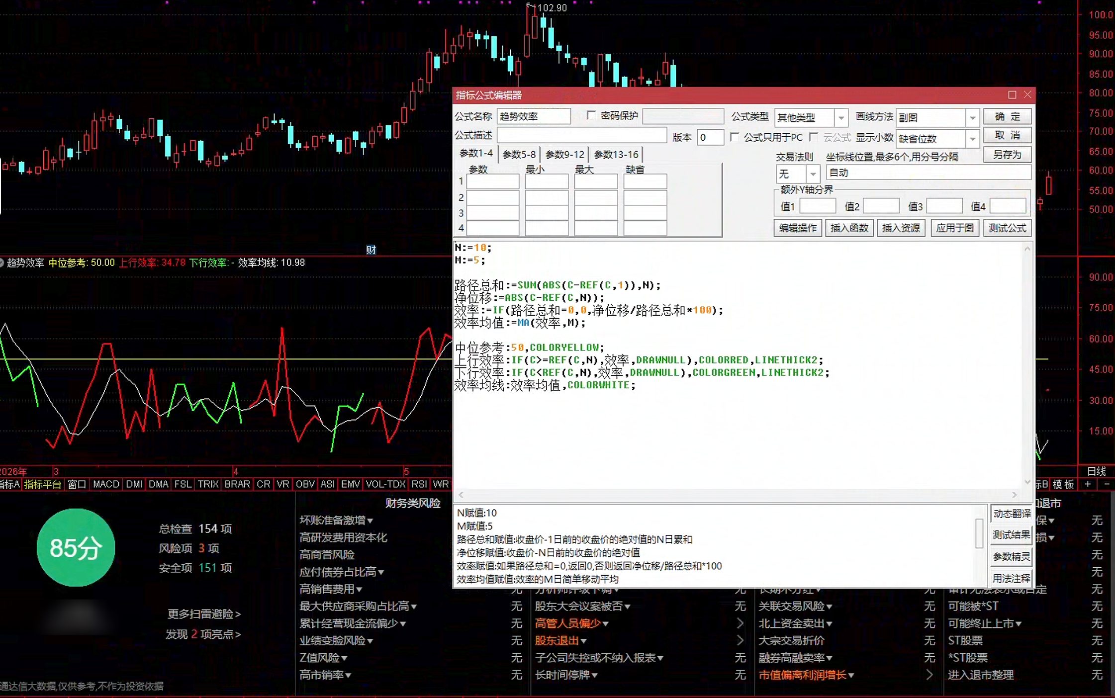 通达信趋势效率指标公式指标效果图