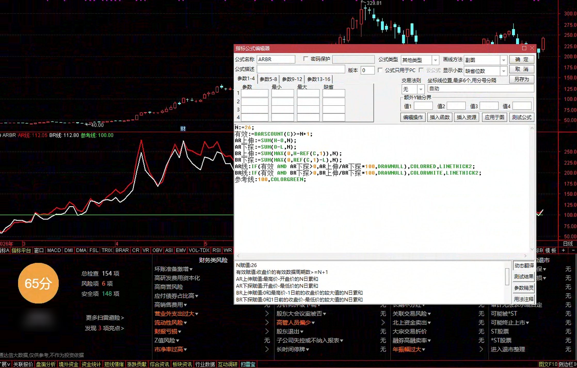 通达信ARBR人气意愿指标公式指标效果图