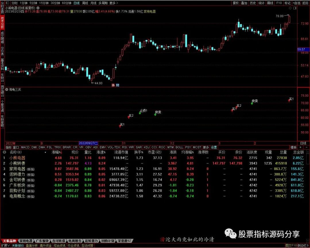 通达信海龟三买指标公式源码指标效果图